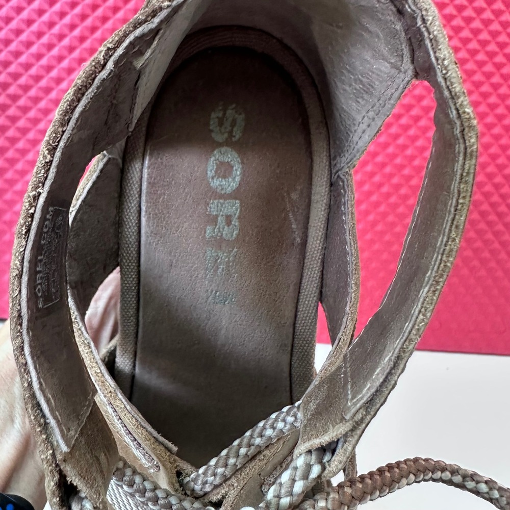 Boho Sorel Joanie II Lace Wedge Sandals Brown Leather Women Size 8 - Picture 11 of 11